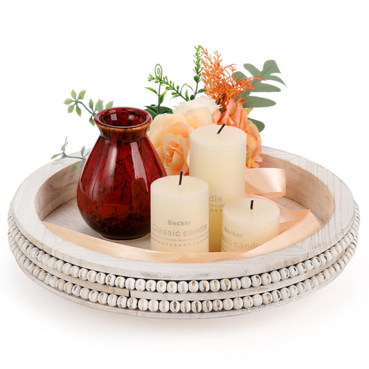 Decorative Beaded Tray Round Wooden Tray Organizer Rustic Wooden Tray Decor Vintage